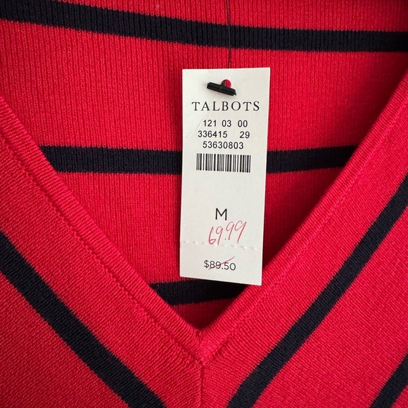 NWT Talbots Chevron Stripe V-Neck Sweater Classic Knit Top Red Navy Size Medium - Picture 6 of 6